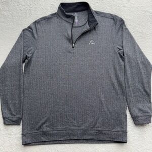 Rhoback Mens Grey Herringbone Quarter Zip Pullover Performance Golf Top Size M